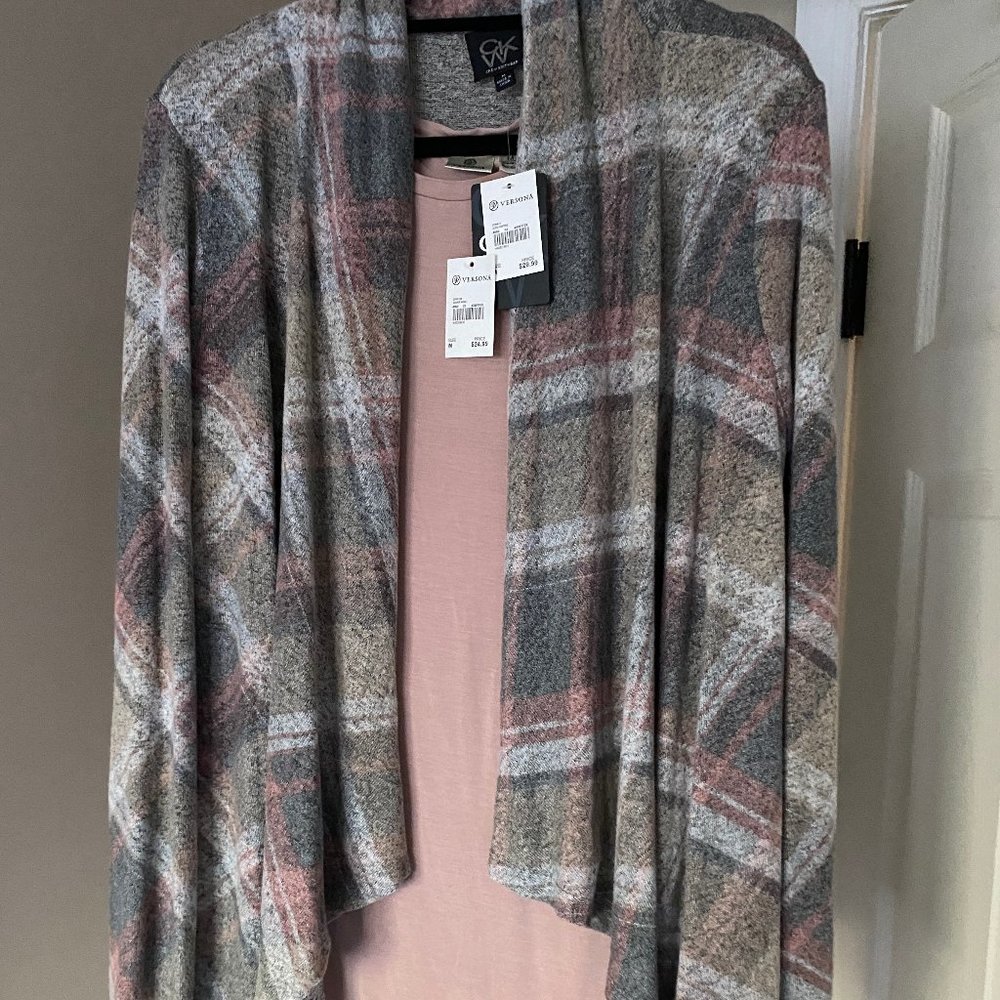Versona long sleeve blush shirt & wrap sweater NEW
